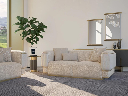 Luxus Wohnzimmer Möbel Sofa Couch Zweisitzer Beige Sofas Polstermöbel