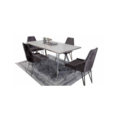 Komplett Set Esstisch 4x Stühle Esszimmer Set Ess Gruppe Metall Tisch neu
