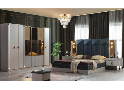 Luxuriöse Schlafzimmer Möbel Polster Doppelbett Holz Nachttische Schrank