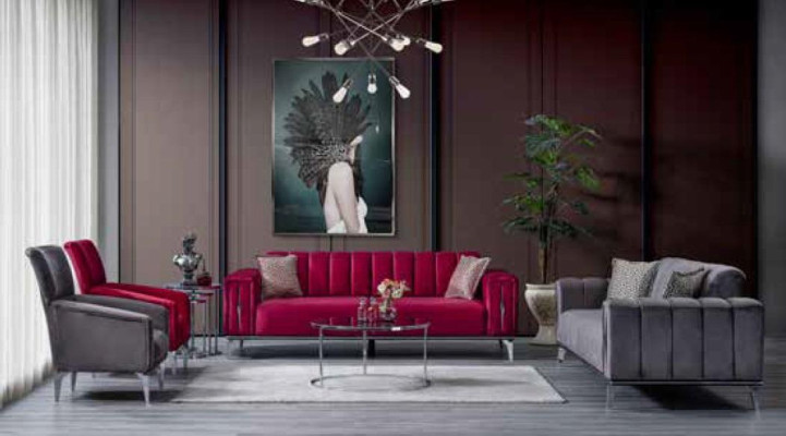  Gepolstertes luxuriöses Sofa 3-Sitzer im modernen Stil für Wohnzimmer in Pink