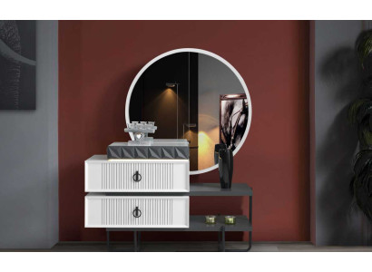 Weiß-Schwarzer Schminktisch Mit Spiegel Schlafzimmer Luuxs Möbel 2tlg