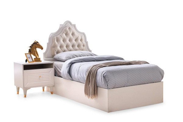 Jugendzimmer-Set 4tlg Bett Nachttisch Kleiderschrank Bücherregal Beige Einfarbig