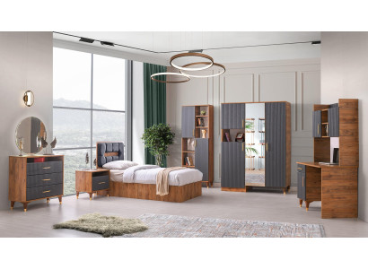  Jugendzimmer-Set 6tlg Modern Design Dekorative Braun Grau Zweifarbig Stil