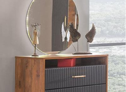  Kommode mit Spiegel Braun Grau Zweifarbig Schlafzimmer Stauraum Modern