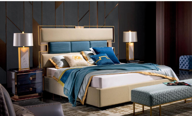 Bett Polster Design Luxus Holz Doppel Hotel Deko Betten Ehe Schlaf Zimmer