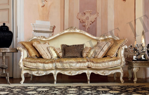 Sofa Polster Holz Sofas Couch Barock Rokoko Luxus Italien Dreisitzer Möbel Neu