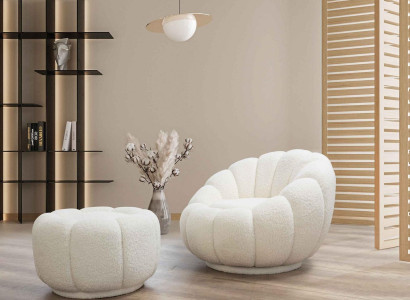 Sessel + Hocker für Wohnzimmer Runder Stuhl mit Hocker Modern Möbel