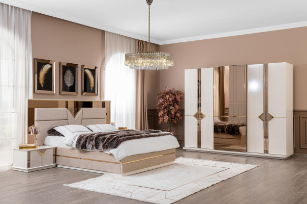 Schlafzimmer Komplett Set Bett 2x Nachttisch Kleiderschrank 5tlg Design