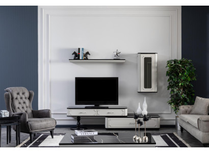 Wohnzimmermöbel Set Designer Sessel Wohnwand Einrichtung neu weiß