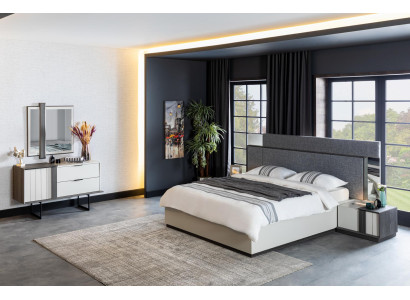 Schlafzimmer Komplett Set Bett 2x Nachttisch Kommode Spiegel weiß neu