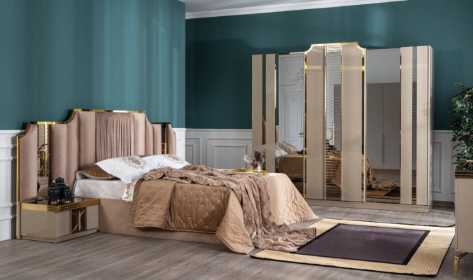 Schlafzimmer Luxus Kleiderschrank beige Holz Design neu Modern Möbel