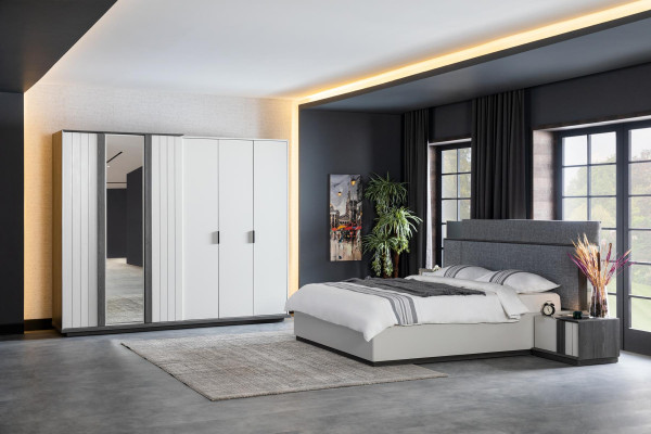 Schlafzimmer Möbel Holz Kleiderschrank Moderner Schrank Grau 260cm Loft