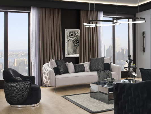 Sessel Design Polster Textil Design Modern Holz Wohnzimmer schwarz
