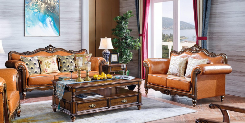 Wohnzimmer Garnitur Sofagarnitur 3+2 Sitz Couch Polster Sofa Luxus Möbel Orange