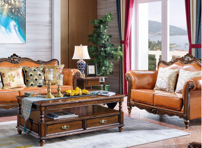 Wohnzimmer Garnitur Sofagarnitur 3+2 Sitz Couch Polster Sofa Luxus Möbel Orange