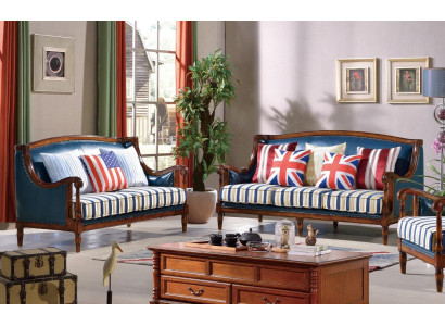 Blau-Braune Sofagarnitur 3+2 Sitzer Ledersofas Luxus Couchen Wohnzimmer Garnitur 