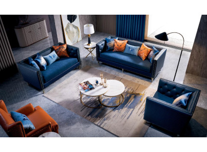Blaue Sofagarnitur 3+2 Sitzer Set Designer Wohnzimmer Sofas Polstercouchen