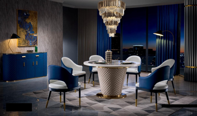 Luxus Designer Esszimmer mit Runden Esstisch 4x Klassischen Lehn