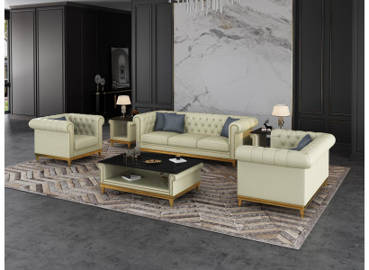 Chesterfield Sofagarnitur Couch Polster Möbel Set 3+2+1 Ledersofa 3tlg