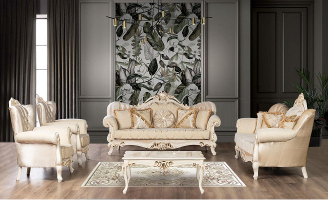 Beige Sofagarnitur Set 4tlg. Sofa Set Couch Polster Möbel Klassische Sofas Samt