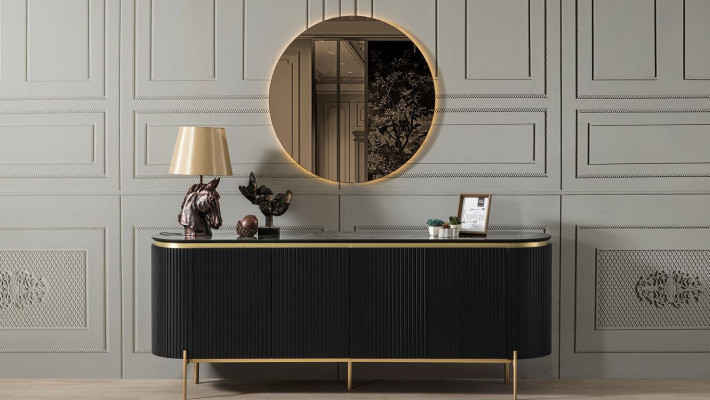 Esszimmer Set Modern Besteht aus Schwarz Anrichte und Spiegel 2tlg.