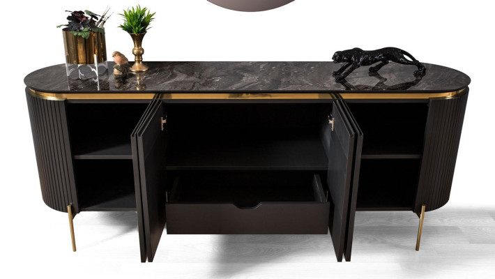 Esszimmer Set Modern Besteht aus Schwarz Anrichte und Spiegel 2tlg.