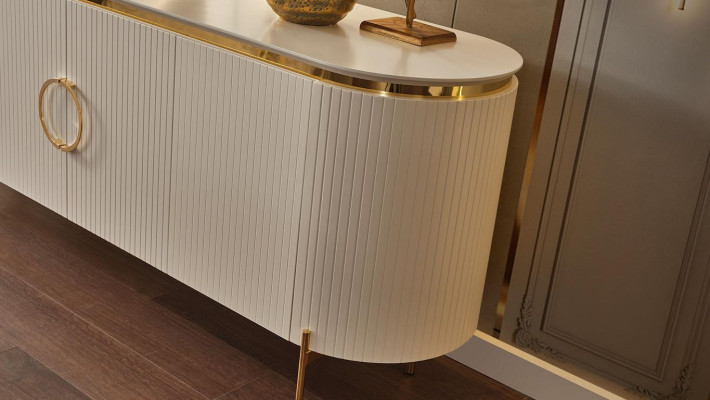 Besteht aus Esszimmer Set Besteht aus Beige Farbe Anrichte und Spiegel