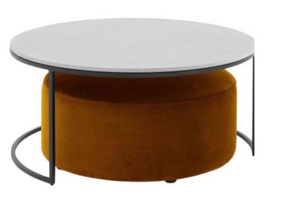  Weißer MDF Couchtisch + orangefarbener Hocker neue Metallbeine Luxus