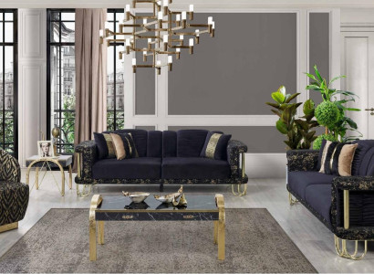  Schwarze Couchgarnitur 2x Dreisitzer Polster Sessel Moderne Sitz Möbel