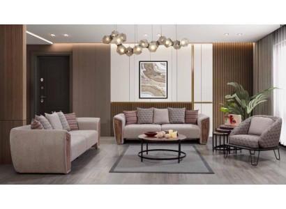  Beige Wohnzimmer Polster Sofagarnitur Dreisitzer Sessel Textil Möbel