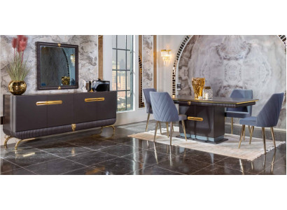  Esszimmer Edelstahl Garnitur Designer Esstisch 4x Stühle Kommode 7tlg