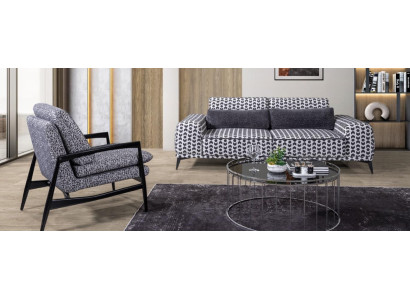  Graues Wohnzimmer Textilsofa 3-Sitzer Couchen Luxus Lounge Sessel 2tlg