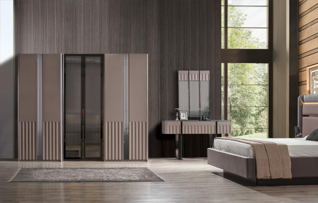 Braunes Schlafzimmer Set Bett Nachttische Kleiderschrank Schminktisch