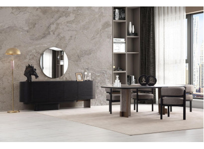 Designer Esszimmer Garnitur Esstisch 6x Stühle Anrichte Spiegel 9tlg