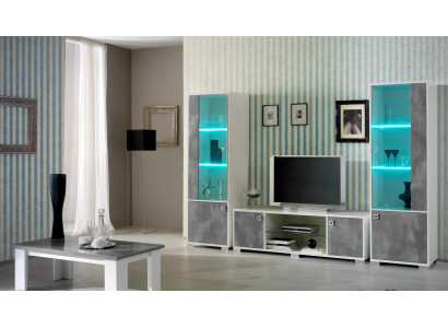 Wohnwand Doppel Vitrine Konsole TV-Tisch Schrankwand Glasvitrinen Wohnzimmer