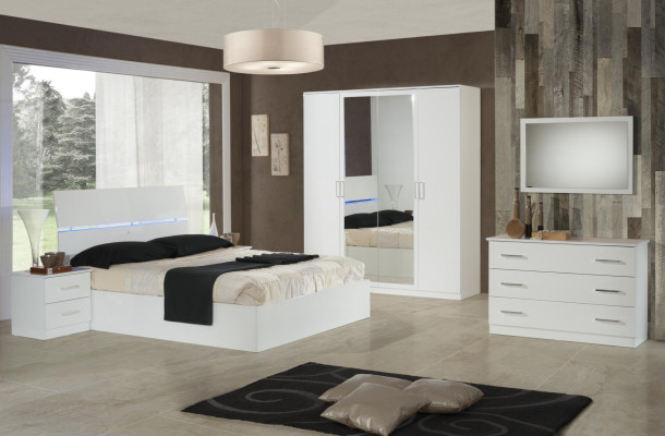 Design Schlafzimmer 6 tlg. Komplettes Set Bett Nachttisch Kommode Spiegel Holz