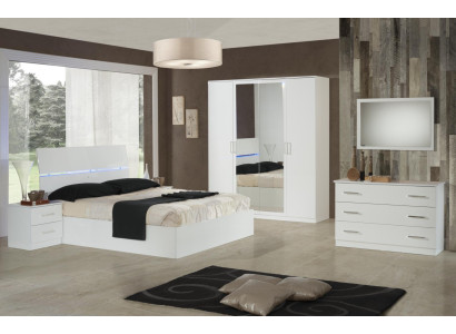 Design Schlafzimmer 6 tlg. Komplettes Set Bett Nachttisch Kommode Spiegel Holz