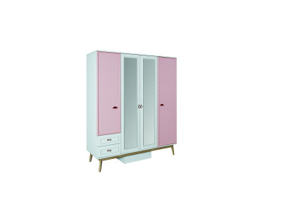 Kleiderschrank Kinderzimmer Schränke Mehrzweck Holz 4 türiger Rosa Schrank