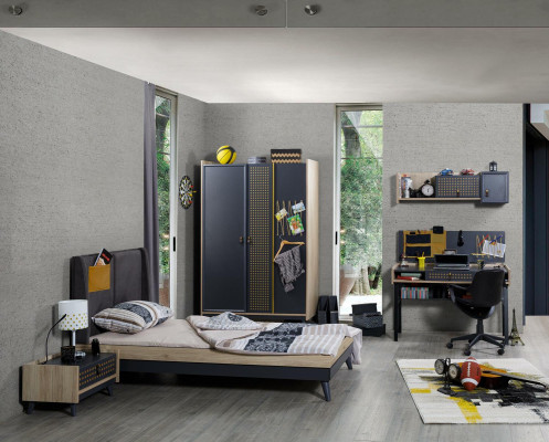 Designer Kinderzimmer Schlafzimmer Nachttisch Bett Kleiderschrank 3tlg