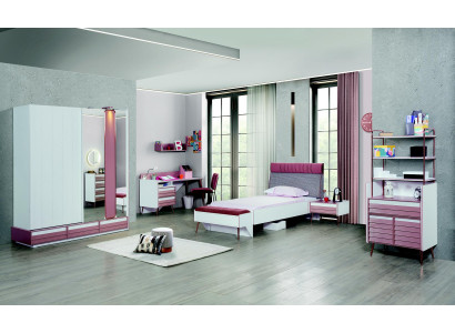 Kinderzimmer Set 7tlg Luxus Bett Nachttisch Kommode Kleiderschrank Wandregal