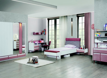 Kinderzimmer Set 7tlg Luxus Bett Nachttisch Kommode Kleiderschrank Wandregal