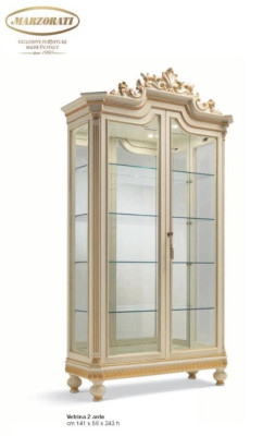 Vitrine Schränke Vitrinen Holz Luxus Wohnzimmer Möbel Beige Schrank