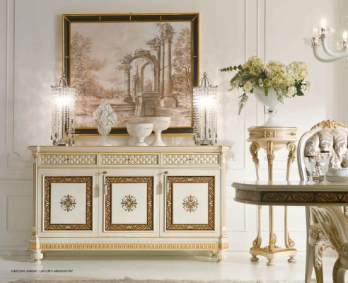 Anrichte aus Holz Esszimmermöbel Schrank Luxus beige Farbe
