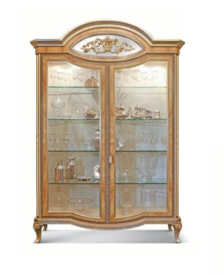 Vitrine Luxus Schränke Vitrinen Holz Wohnzimmer Möbel Gold Beige