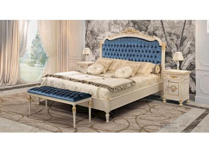 Chesterfield Bett Doppelbett Luxus Stoff Schlafzimmer Blau Betten 
