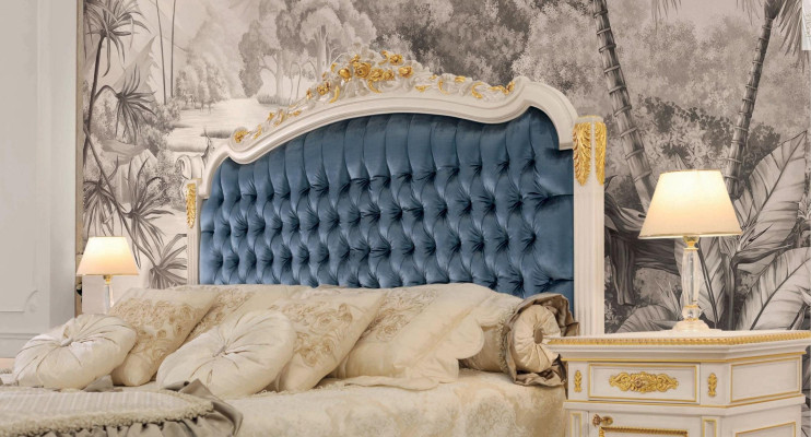 Chesterfield Bett Doppelbett Luxus Stoff Schlafzimmer Blau Betten 