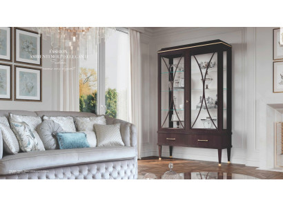 Vitrine Schränke Vitrinen Luxus Schrank Wohnzimmer Holz Braun Glas