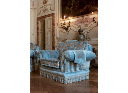 Sessel Sitzer Stoff Ohrensessel Luxus Sitz Holz Wohnzimmer Möbel Blau