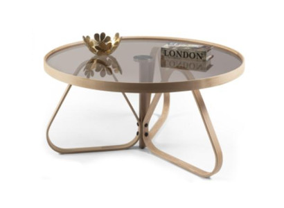 Designer Couchtisch Luxus Glastisch Kaffee Rund Wohnzimmer Holz Tisch