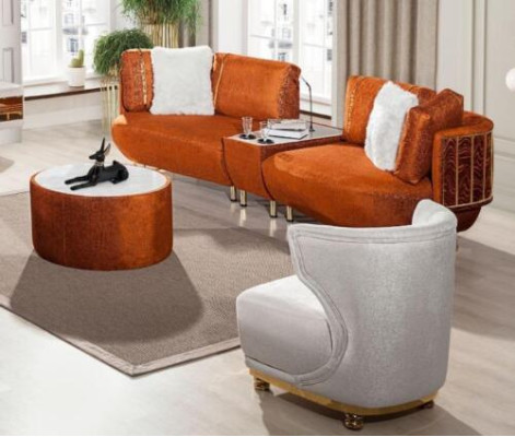 Oranges Wohnzimmer Tisch-Sofa Designer Sessel Luxuriöser Couchtisch Set